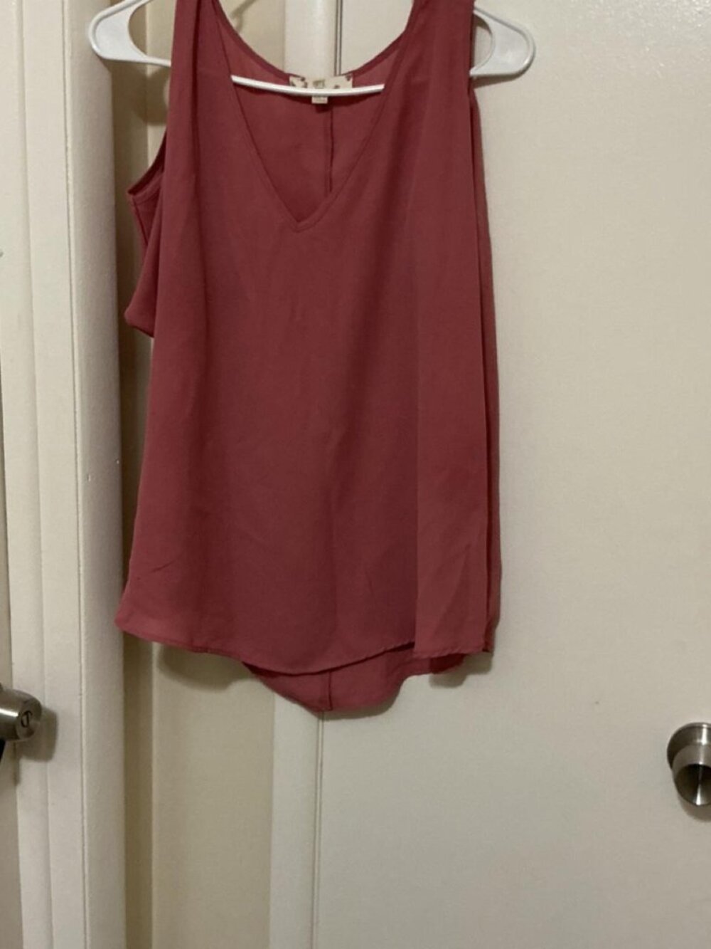Hippie Rose Pink Sleeveless V-Neck Blouse — Workwear Top, Size L